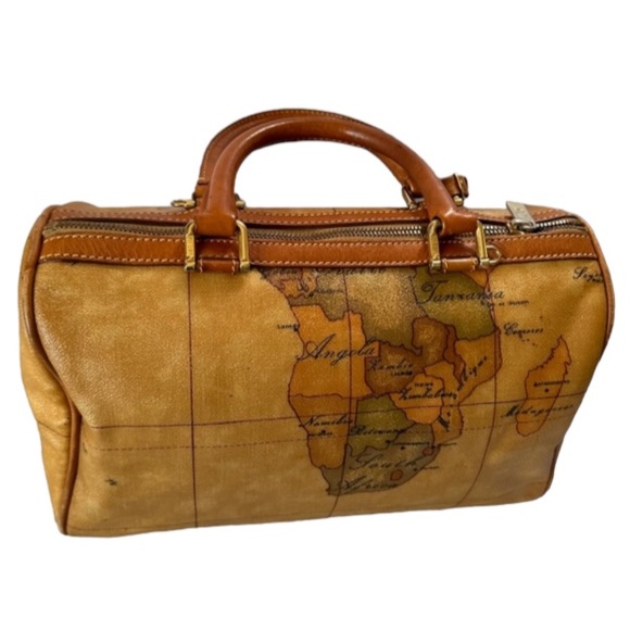 Alviero Martini (Preloved Geo Map Print Classic Boston Bag - Picture 5 of 12